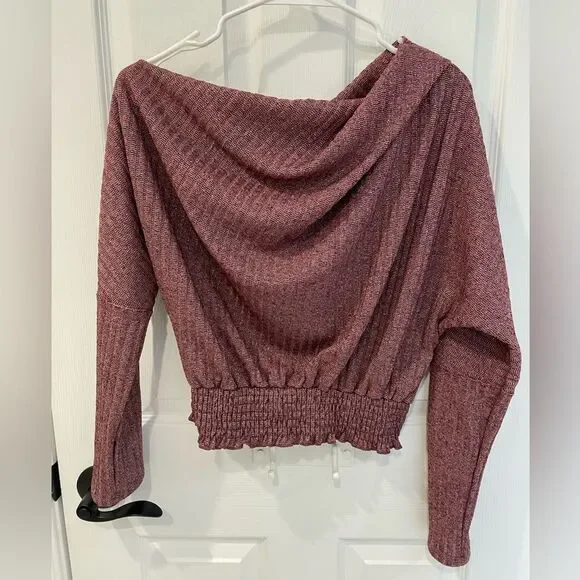 Peach Love California Sparkle Pink Mauve Ribbed Asymmetrical Top Women’s Size L - Picture 3 of 7